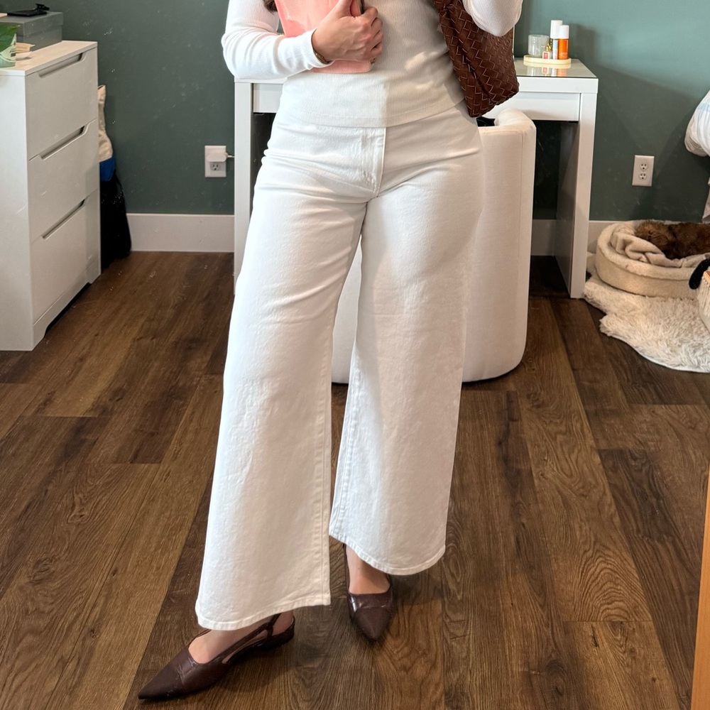 White high rise wide leg jeans